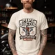 Plumber T-Shirt — "Pipe Doctor. No Appointment Needed" Vintage Work Shirt — ivory — Model Plumber T-Shirt — "Pipe Doctor. No Appointment Needed" Vintage Work Shirt — ivory t-shirt, model photo | Pressure Tested Co