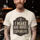 Funny Mechanic Tee - "I Make Bad Noises Expensive" Technician Worker/ Mechanic / Gearhead Tee — ivory t-shirt, model photo | Pressure Tested Co