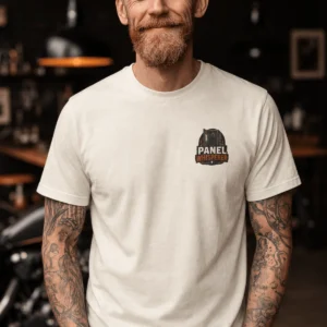 Funny Electrician Tee - "Panel Whisperer" Electrical Worker T-Shirt — ivory t-shirt, model photo | Pressure Tested Co