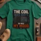 HVAC Technician Tee — “THE COIL WAS DIRTY. SO WAS MY MOOD.” — kelly — Flat-lay HVAC Technician Tee — “THE COIL WAS DIRTY. SO WAS MY MOOD.” — kelly t-shirt, flat-lay product photo | Pressure Tested Co