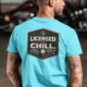 Funny HVAC Tee - "Licensed To Chill" HVAC Technician T-Shirt — lagoon-blue t-shirt, model photo | Pressure Tested Co