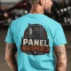 Funny Electrician Tee - "Panel Whisperer" Electrical Worker T-Shirt — lagoon-blue t-shirt, model photo | Pressure Tested Co