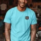 Funny HVAC Tee - "Licensed To Chill" HVAC Technician T-Shirt — lagoon-blue t-shirt, model photo | Pressure Tested Co