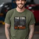 HVAC Technician Tee — “THE COIL WAS DIRTY. SO WAS MY MOOD.” — military-green — Model HVAC Technician Tee — “THE COIL WAS DIRTY. SO WAS MY MOOD.” — military-green t-shirt, model photo | Pressure Tested Co
