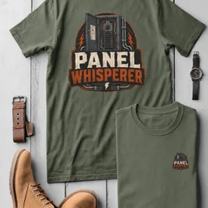 Funny Electrician Tee - "Panel Whisperer" Electrical Worker T-Shirt — moss t-shirt, flat-lay product photo | Pressure Tested Co