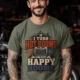 HVAC Technician T-Shirt — "I Turn Hot Rooms Into Happy Rooms" Vintage HVAC Shirt — moss — Model HVAC Technician T-Shirt — "I Turn Hot Rooms Into Happy Rooms" Vintage HVAC Shirt — moss t-shirt, model photo | Pressure Tested Co