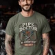 Plumber T-Shirt — "Pipe Doctor. No Appointment Needed" Vintage Work Shirt — moss — Model Plumber T-Shirt — "Pipe Doctor. No Appointment Needed" Vintage Work Shirt — moss t-shirt, model photo | Pressure Tested Co