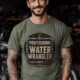 Funny Plumber Tee - "Professional Water Wrangler" Rustic Rope Graphic T-Shirt — moss t-shirt, model photo | Pressure Tested Co