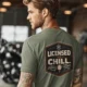 Funny HVAC Tee - "Licensed To Chill" HVAC Technician T-Shirt — moss t-shirt, model photo | Pressure Tested Co
