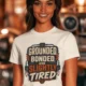 Grounded, Bonded and Slightly Tired Graphic Tee — Funny Electrical Worker Shirt — natural t-shirt, model photo | Pressure Tested Co