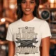 I Speak Fluent Engine T-Shirt — Mechanic Wrench Vintage Auto Repair Tee — natural — Model I Speak Fluent Engine T-Shirt — Mechanic Wrench Vintage Auto Repair Tee — natural t-shirt, model photo | Pressure Tested Co