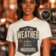 Funny HVAC Technician Tee - “I Fix The Weather Indoors.” Cooling/Furnace Shop Work Shirt — natural — Model Funny HVAC Technician Tee - “I Fix The Weather Indoors.” Cooling/Furnace Shop Work Shirt — natural t-shirt, model photo | Pressure Tested Co