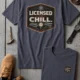 Funny HVAC Tee - "Licensed To Chill" HVAC Technician T-Shirt — navy t-shirt, flat-lay product photo | Pressure Tested Co