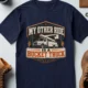 Bucket Truck T-Shirt - “My Other Ride Is A Bucket Truck” Utility Crew/Electrician Tee — navy t-shirt, flat-lay product photo | Pressure Tested Co