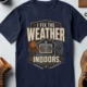 Funny HVAC Technician Tee - “I Fix The Weather Indoors.” Cooling/Furnace Shop Work Shirt — navy — Flat-lay Funny HVAC Technician Tee - “I Fix The Weather Indoors.” Cooling/Furnace Shop Work Shirt — navy t-shirt, flat-lay product photo | Pressure Tested Co