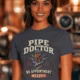 Plumber T-Shirt — "Pipe Doctor. No Appointment Needed" Vintage Work Shirt — navy — Model Plumber T-Shirt — "Pipe Doctor. No Appointment Needed" Vintage Work Shirt — navy t-shirt, model photo | Pressure Tested Co