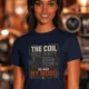 HVAC Technician Tee — “THE COIL WAS DIRTY. SO WAS MY MOOD.” — navy — Model HVAC Technician Tee — “THE COIL WAS DIRTY. SO WAS MY MOOD.” — navy t-shirt, model photo | Pressure Tested Co