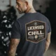 Funny HVAC Tee - "Licensed To Chill" HVAC Technician T-Shirt — navy t-shirt, model photo | Pressure Tested Co