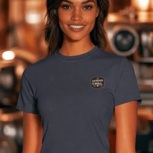 Funny HVAC Tee - "Licensed To Chill" HVAC Technician T-Shirt — navy t-shirt, model photo | Pressure Tested Co