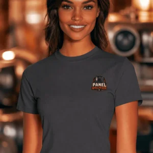 Funny Electrician Tee - "Panel Whisperer" Electrical Worker T-Shirt — navy t-shirt, model photo | Pressure Tested Co