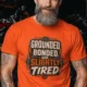 Grounded, Bonded and Slightly Tired Graphic Tee — Funny Electrical Worker Shirt — orange t-shirt, model photo | Pressure Tested Co