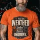 Funny HVAC Technician Tee - “I Fix The Weather Indoors.” Cooling/Furnace Shop Work Shirt — orange — Model Funny HVAC Technician Tee - “I Fix The Weather Indoors.” Cooling/Furnace Shop Work Shirt — orange t-shirt, model photo | Pressure Tested Co