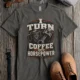 Mechanic Technician T-Shirt — "I Turn Coffee Into Horsepower" Vintage Work Shirt — pepper — Flat-lay Mechanic Technician T-Shirt — "I Turn Coffee Into Horsepower" Vintage Work Shirt — pepper t-shirt, flat-lay product photo | Pressure Tested Co