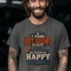 HVAC Technician T-Shirt — "I Turn Hot Rooms Into Happy Rooms" Vintage HVAC Shirt — pepper — Model HVAC Technician T-Shirt — "I Turn Hot Rooms Into Happy Rooms" Vintage HVAC Shirt — pepper t-shirt, model photo | Pressure Tested Co