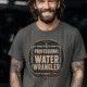 Funny Plumber Tee - "Professional Water Wrangler" Rustic Rope Graphic T-Shirt — pepper t-shirt, model photo | Pressure Tested Co