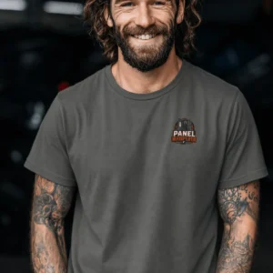 Funny Electrician Tee - "Panel Whisperer" Electrical Worker T-Shirt — pepper t-shirt, model photo | Pressure Tested Co