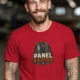 Funny Electrician Tee - "Panel Whisperer" Electrical Worker T-Shirt — red t-shirt, model photo | Pressure Tested Co