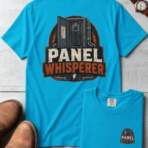 Funny Electrician Tee - "Panel Whisperer" Electrical Worker T-Shirt — sapphire t-shirt, flat-lay product photo | Pressure Tested Co
