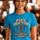 Plumber T-Shirt — "Pipe Doctor. No Appointment Needed" Vintage Work Shirt — sapphire — Model Plumber T-Shirt — "Pipe Doctor. No Appointment Needed" Vintage Work Shirt — sapphire t-shirt, model photo | Pressure Tested Co