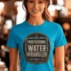 Funny Plumber Tee - "Professional Water Wrangler" Rustic Rope Graphic T-Shirt — sapphire t-shirt, model photo | Pressure Tested Co