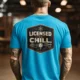 Funny HVAC Tee - "Licensed To Chill" HVAC Technician T-Shirt — sapphire t-shirt, model photo | Pressure Tested Co