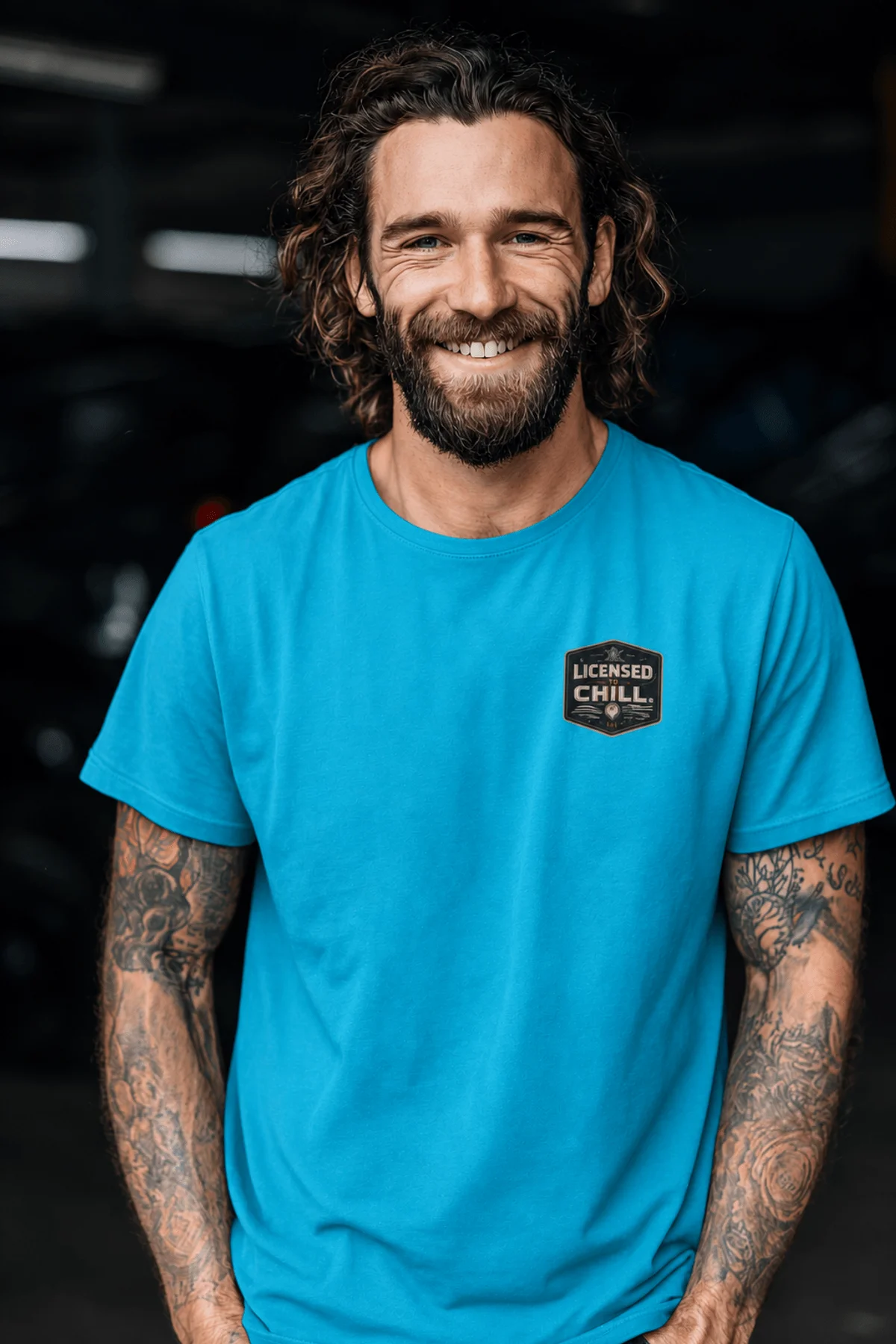 Funny HVAC Tee - "Licensed To Chill" HVAC Technician T-Shirt — sapphire t-shirt, model photo | Pressure Tested Co