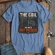 HVAC Technician Tee — “THE COIL WAS DIRTY. SO WAS MY MOOD.” — steel-blue — Flat-lay HVAC Technician Tee — “THE COIL WAS DIRTY. SO WAS MY MOOD.” — steel-blue t-shirt, flat-lay product photo | Pressure Tested Co