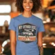 Bucket Truck T-Shirt - “My Other Ride Is A Bucket Truck” Utility Crew/Electrician Tee — steel-blue t-shirt, model photo | Pressure Tested Co