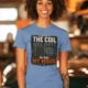 HVAC Technician Tee — “THE COIL WAS DIRTY. SO WAS MY MOOD.” — steel-blue — Model HVAC Technician Tee — “THE COIL WAS DIRTY. SO WAS MY MOOD.” — steel-blue t-shirt, model photo | Pressure Tested Co