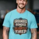Grounded, Bonded and Slightly Tired Graphic Tee — Funny Electrical Worker Shirt — turquoise t-shirt, model photo | Pressure Tested Co