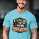 Bucket Truck T-Shirt - “My Other Ride Is A Bucket Truck” Utility Crew/Electrician Tee — turquoise t-shirt, model photo | Pressure Tested Co