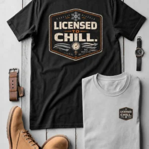 Funny HVAC Tee - "Licensed To Chill" HVAC Technician T-Shirt — yam t-shirt, flat-lay product photo | Pressure Tested Co