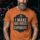Funny Mechanic Tee - "I Make Bad Noises Expensive" Technician Worker/ Mechanic / Gearhead Tee — yam t-shirt, model photo | Pressure Tested Co