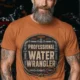 Funny Plumber Tee - "Professional Water Wrangler" Rustic Rope Graphic T-Shirt — yam t-shirt, model photo | Pressure Tested Co