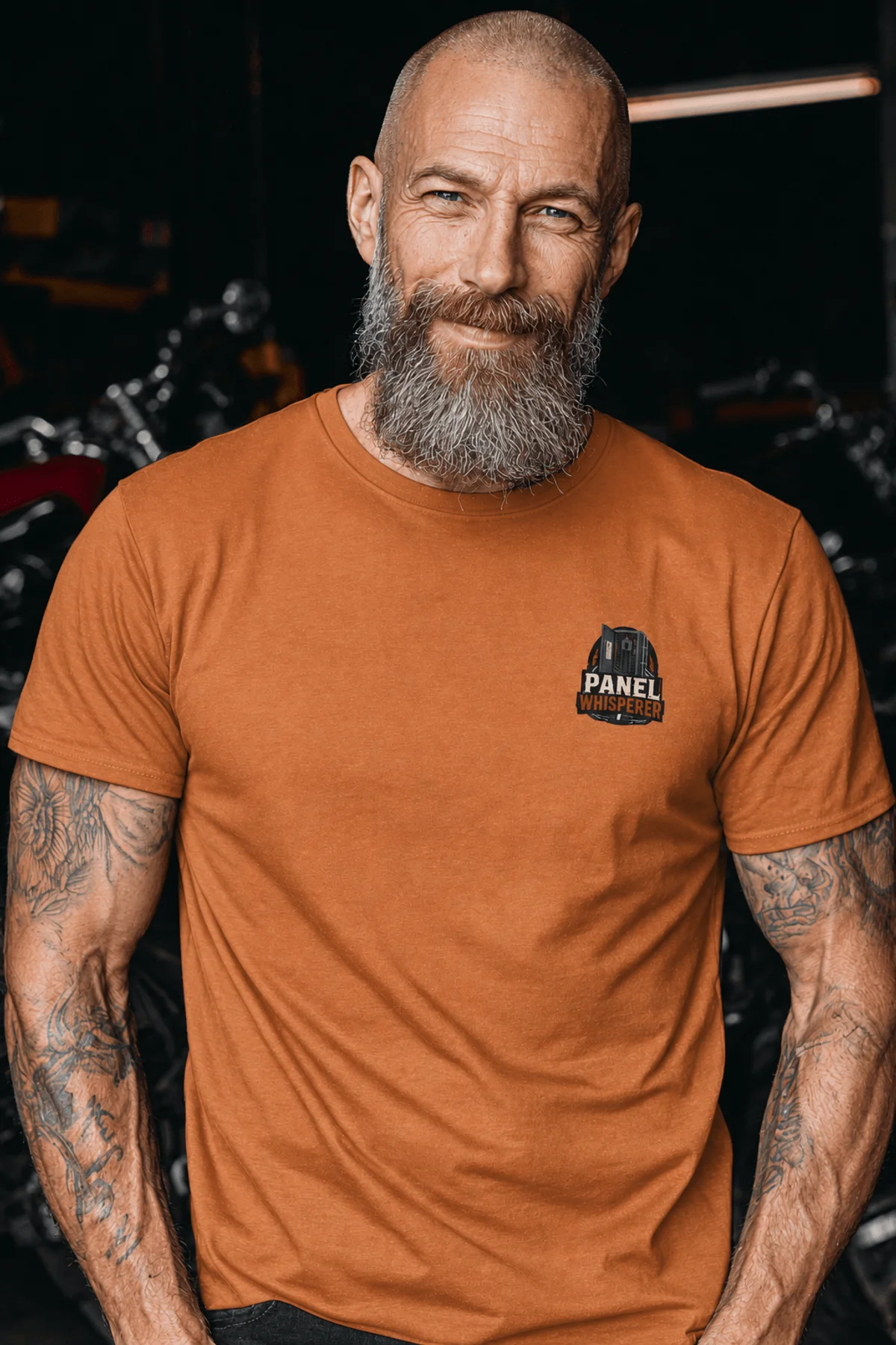 Funny Electrician Tee - "Panel Whisperer" Electrical Worker T-Shirt — yam t-shirt, model photo | Pressure Tested Co