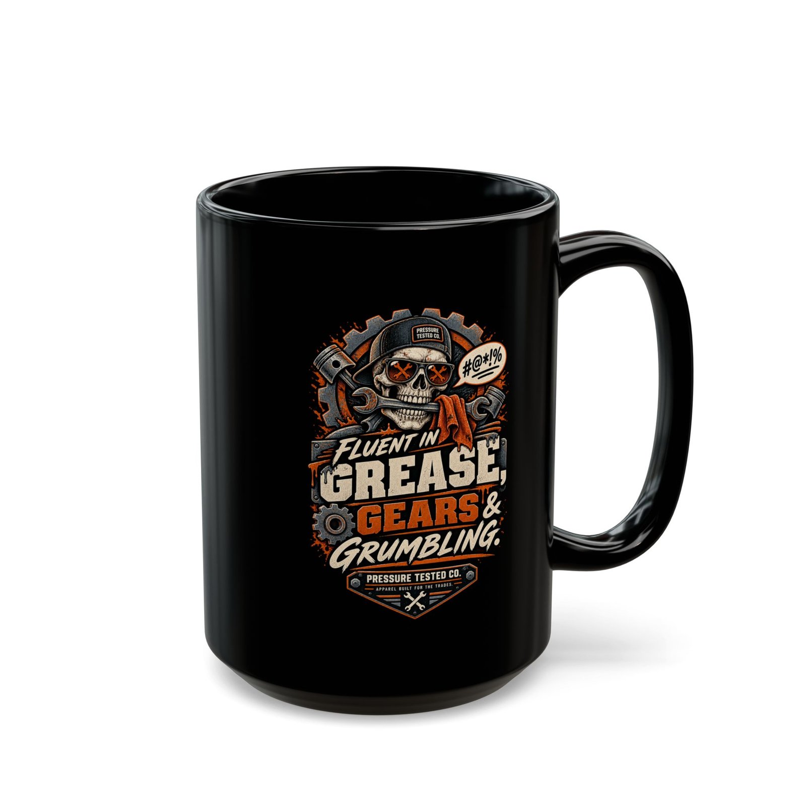 Mechanic Skull Mug — "Fluent in Grease, Gears and Grumbling" Black Coffee Cup (11oz/15oz) - Image 6