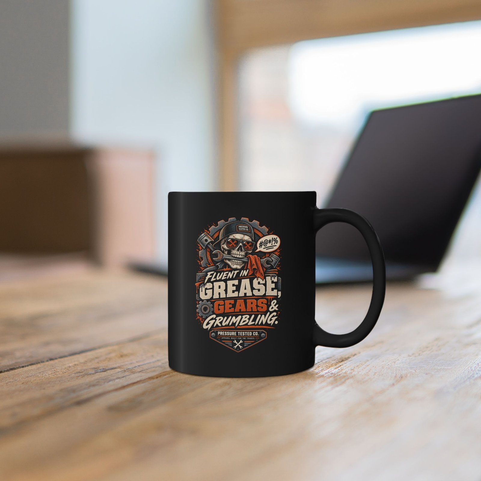 Mechanic Skull Mug — "Fluent in Grease, Gears and Grumbling" Black Coffee Cup (11oz/15oz) - Image 7