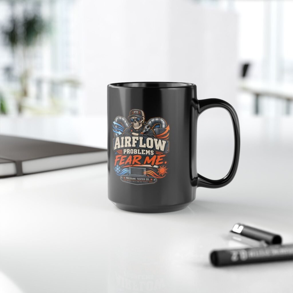 Airflow Problems Fear Me Mug — Mechanic HVAC Technician Coffee Cup (Black, 11oz/15oz)