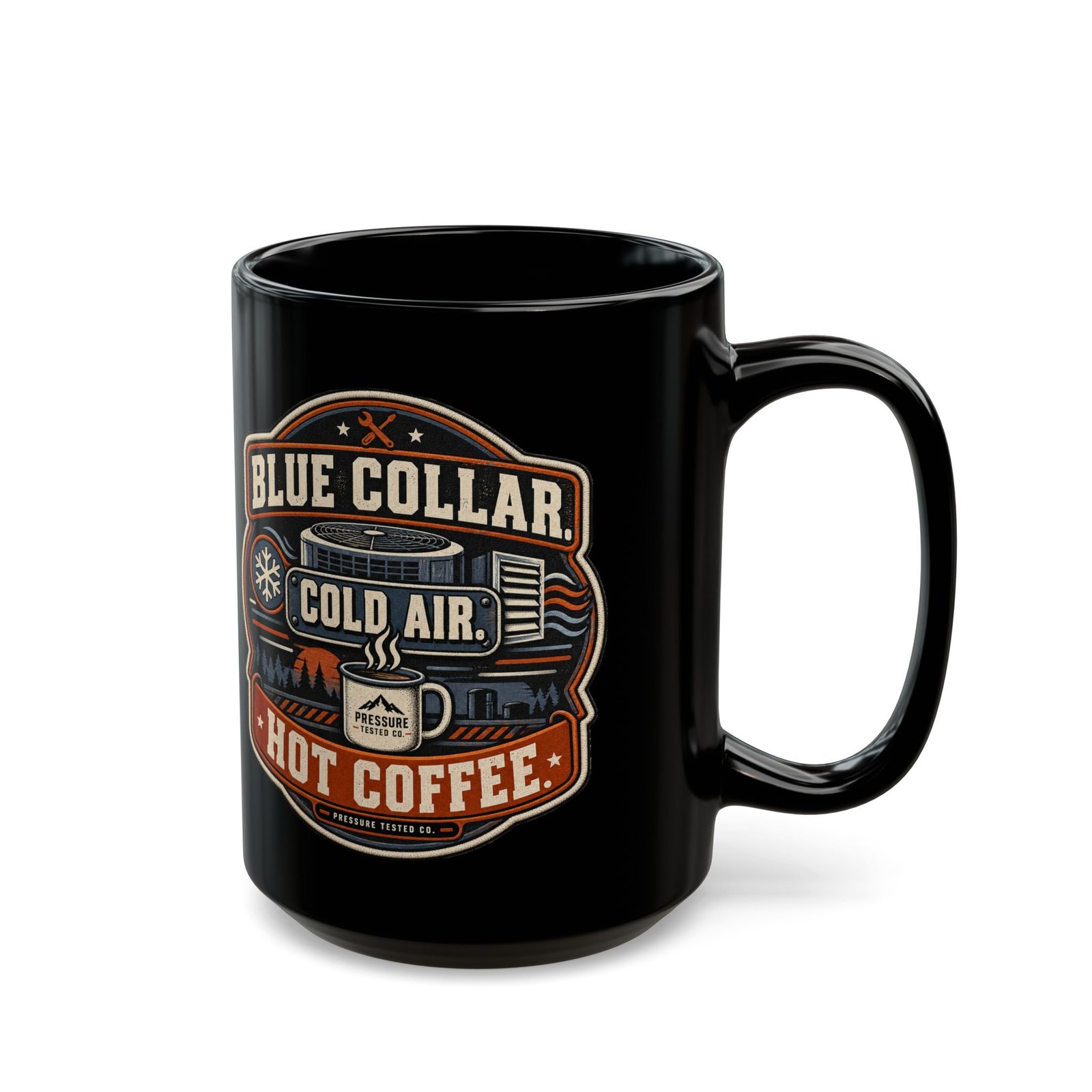 HVAC Mug — "Blue Collar. Cold Air. Hot Coffee." Black Coffee Cup (11oz / 15oz) - Image 2
