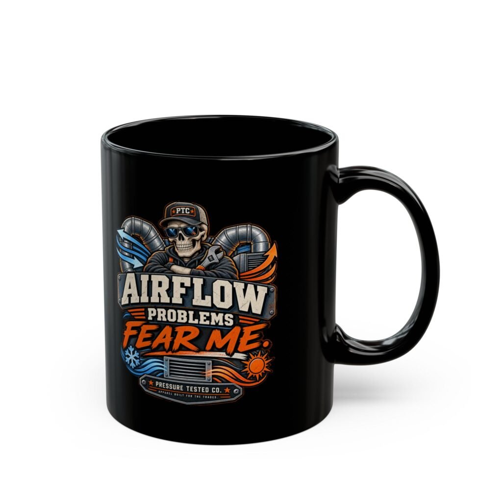 Airflow Problems Fear Me Mug — Mechanic HVAC Technician Coffee Cup (Black, 11oz/15oz)